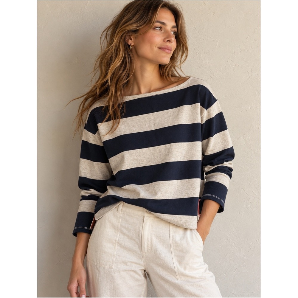 Banana Republic Breton Boat Neck Stripe Top Relaxed Boxy Coastal Preppy S